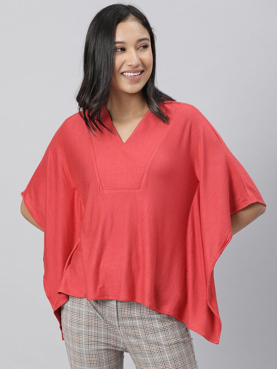 rareism red solid extended sleeves pure cotton kaftan top