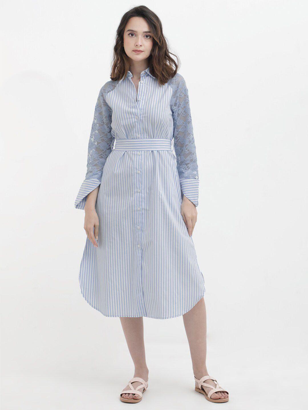 rareism striped shirt midi dress