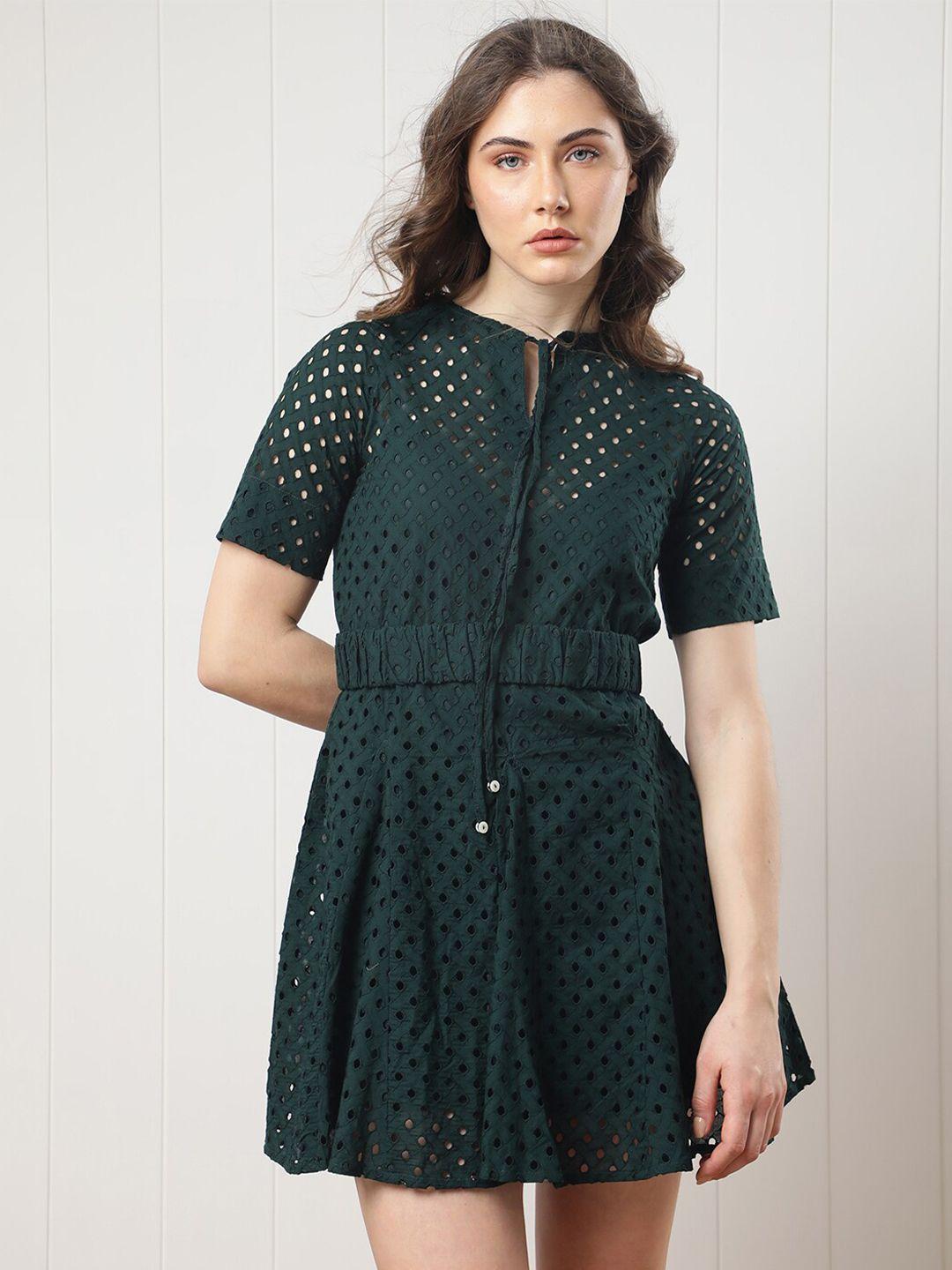 rareism tie-ups neck a-line dress