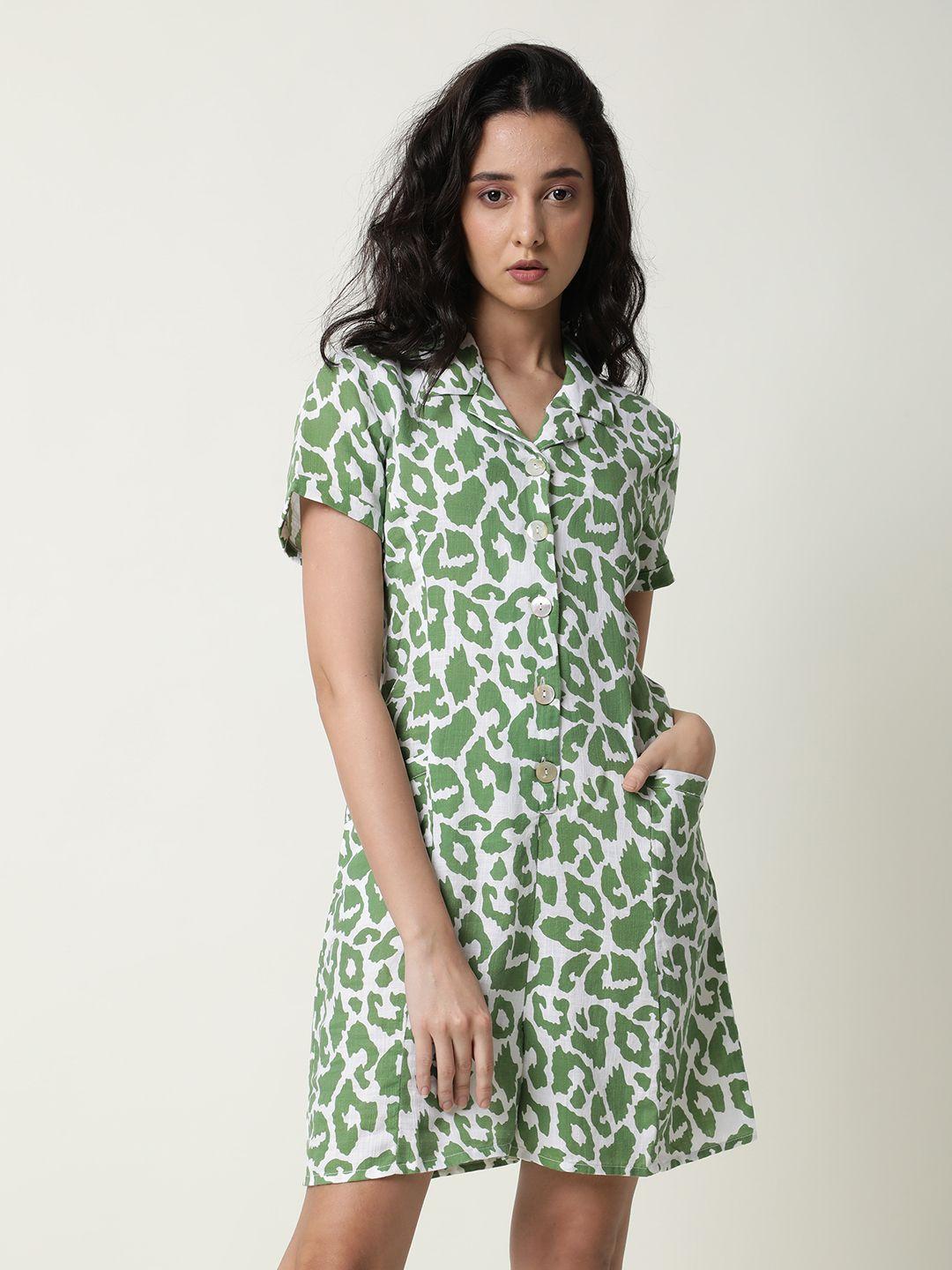 rareism white & green printed cotton jumpsuit
