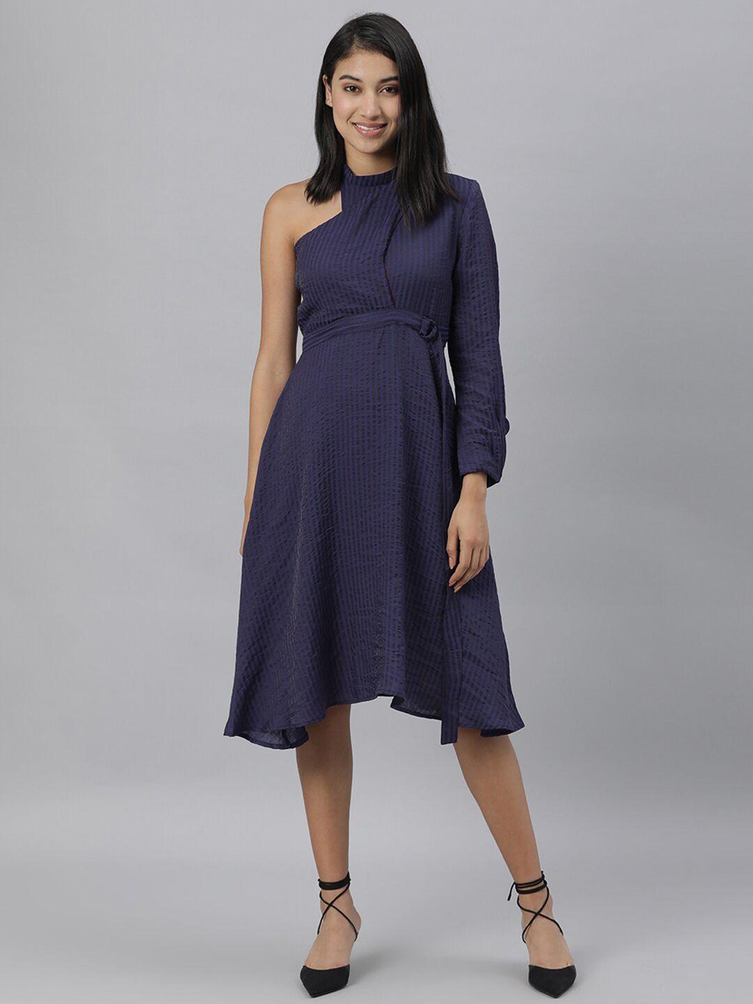 rareism woman navy blue one shoulder midi dress