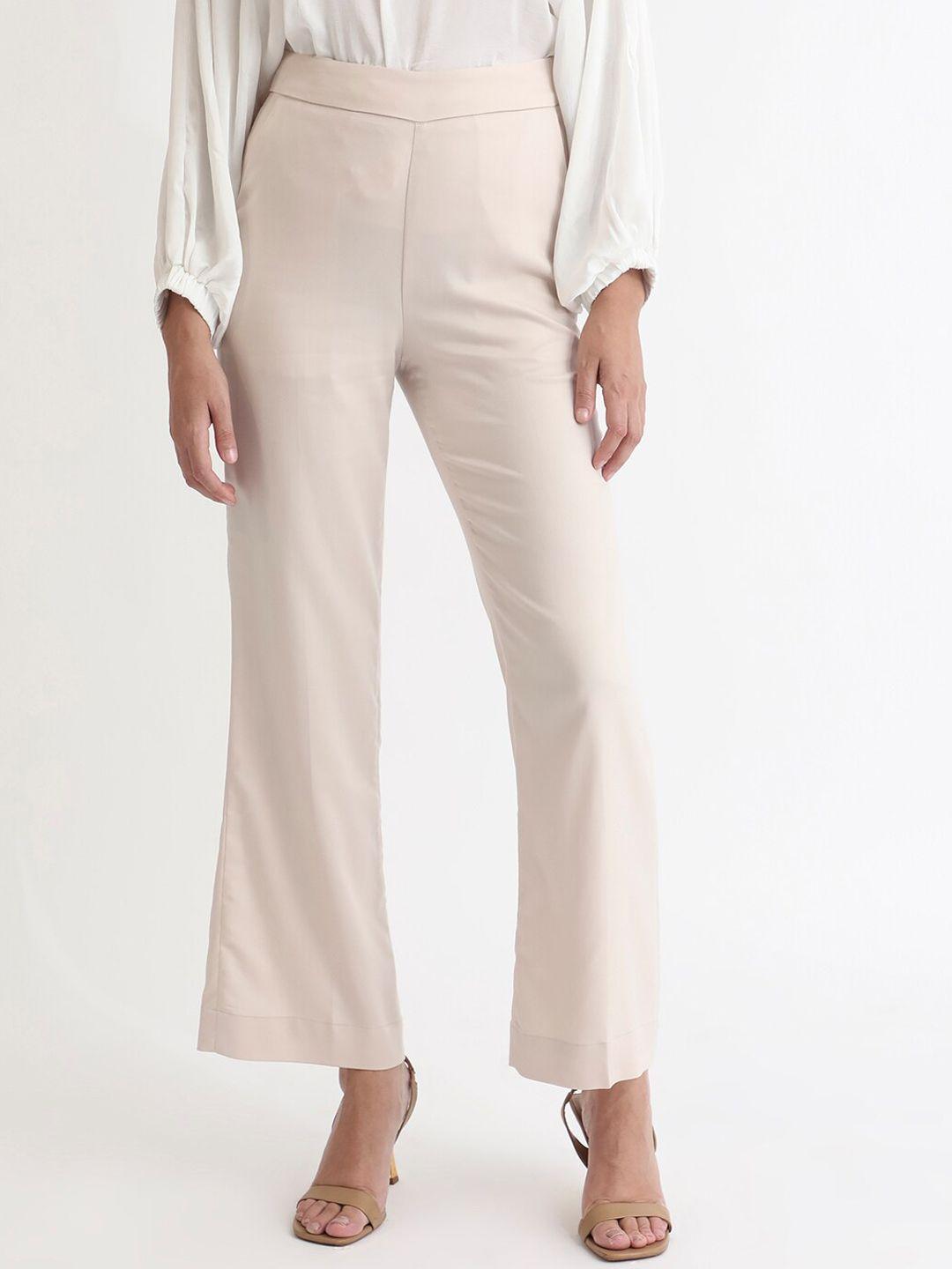 rareism women beige slim fit trousers