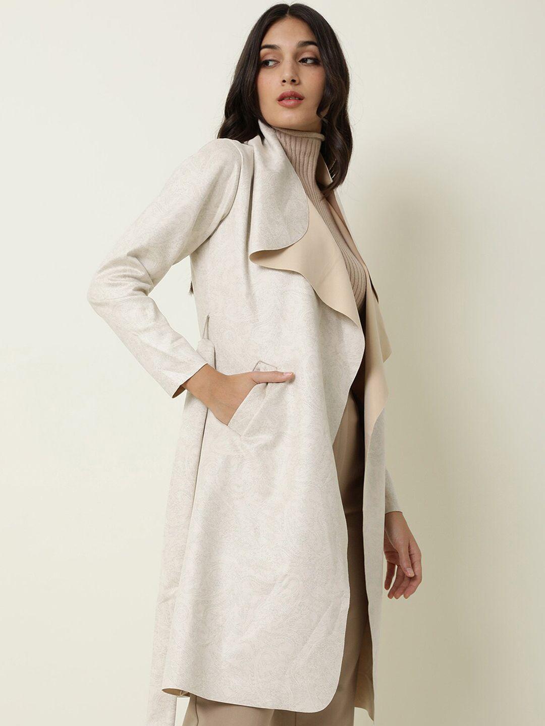 rareism women beige solid longline open front jacket