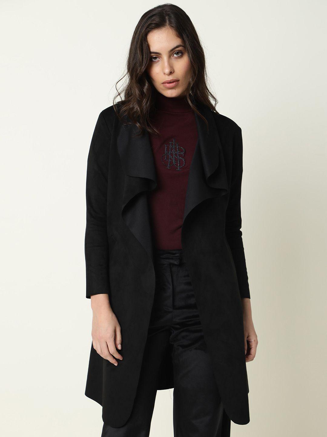 rareism women black longline open front jacket