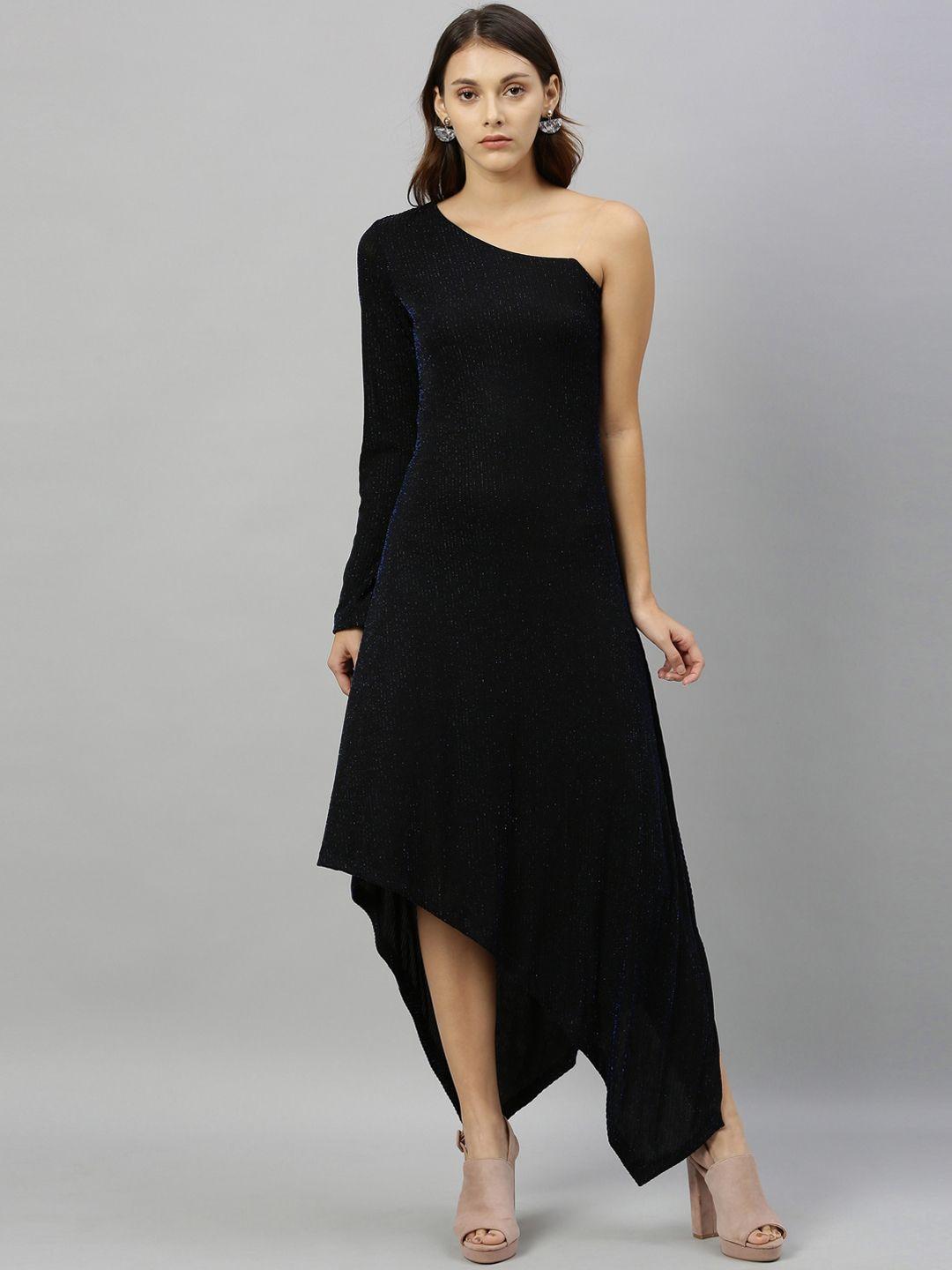 rareism women black solid a-line dress