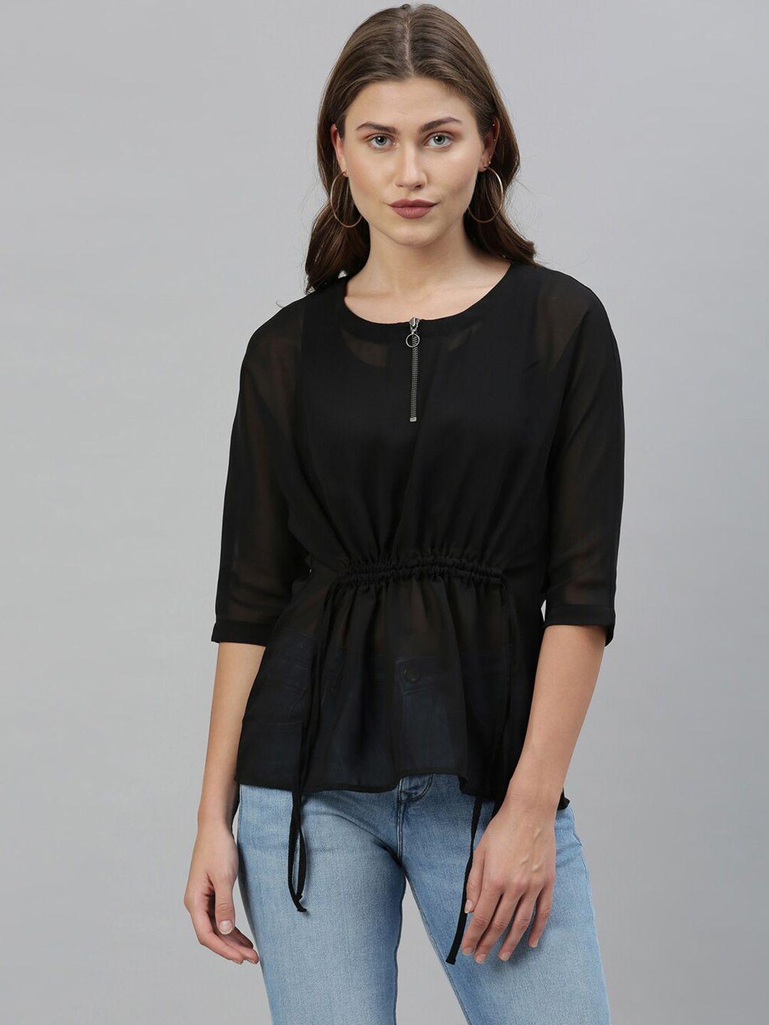 rareism women black solid cinched waist top