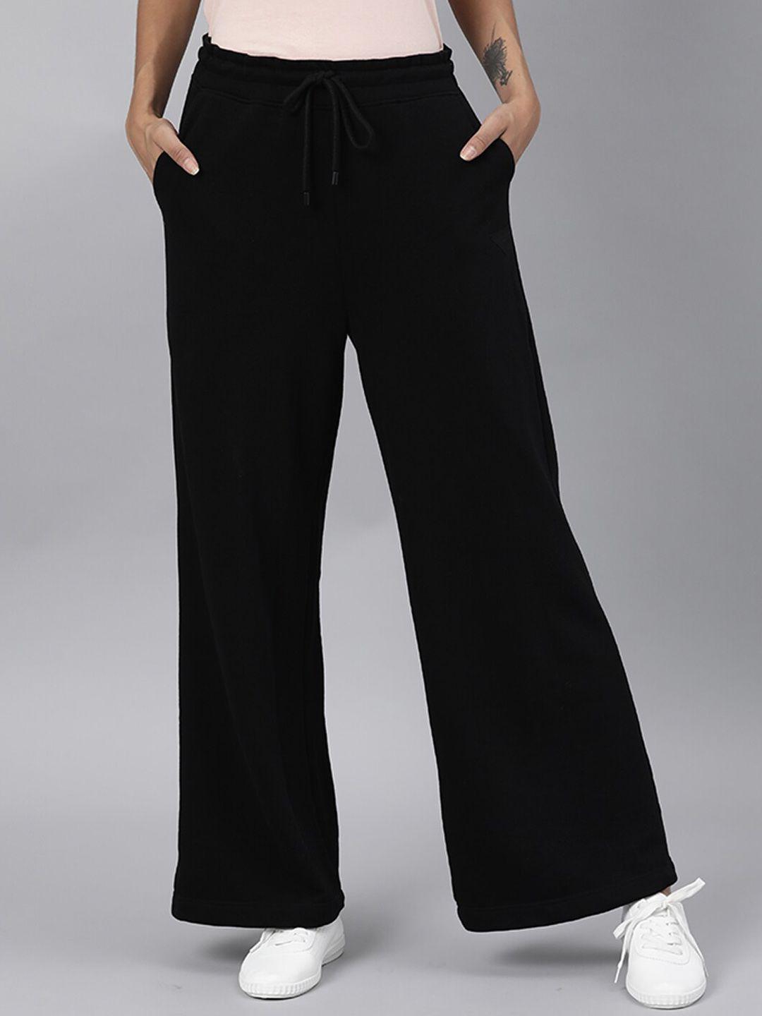 rareism women black solid relaxed fit track pants