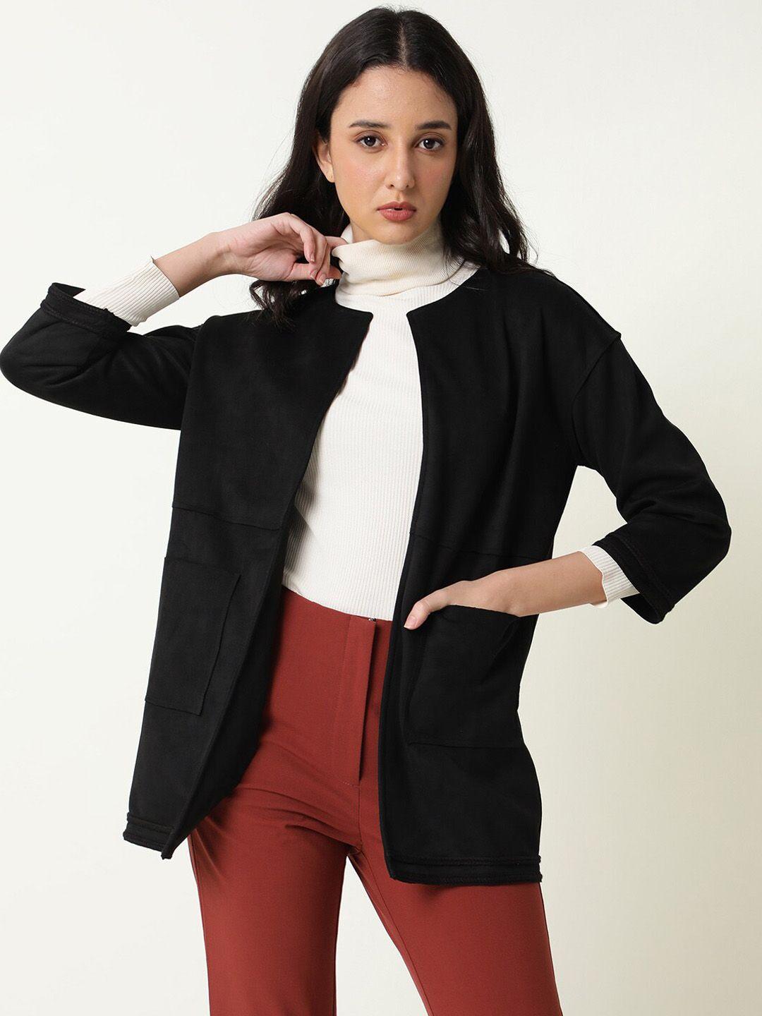 rareism women black tailored jacket with embroidered