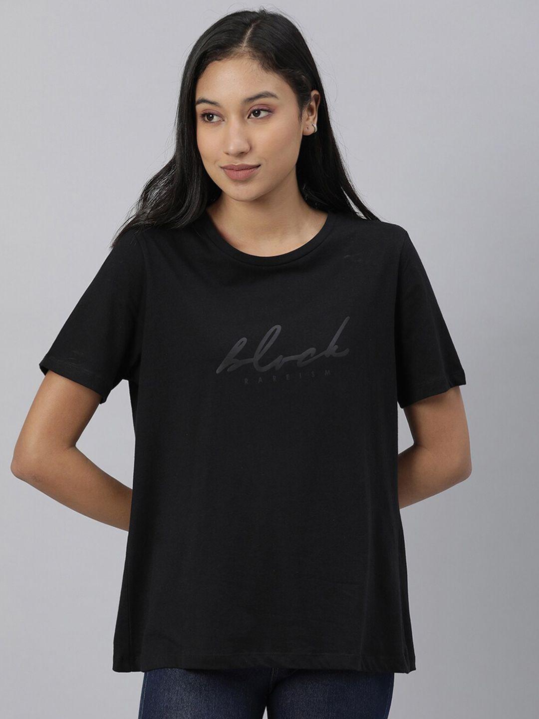 rareism women black typography t-shirt