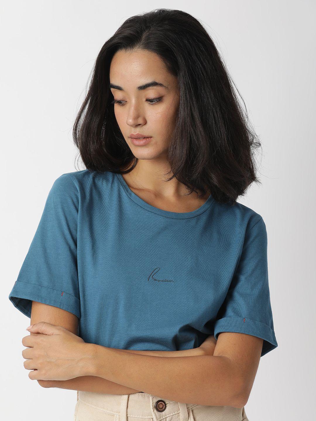 rareism women blue slim fit t-shirt