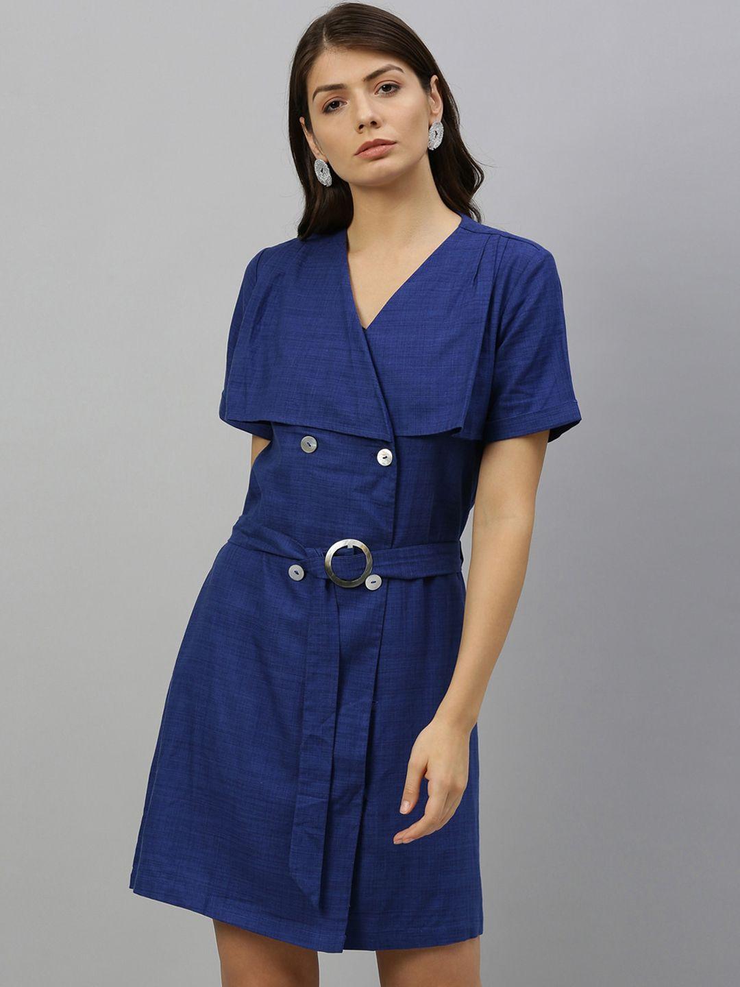 rareism women blue solid wrap dress