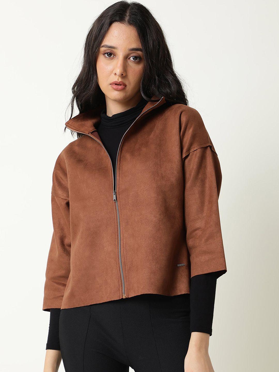 rareism women brown crop tailored jacket