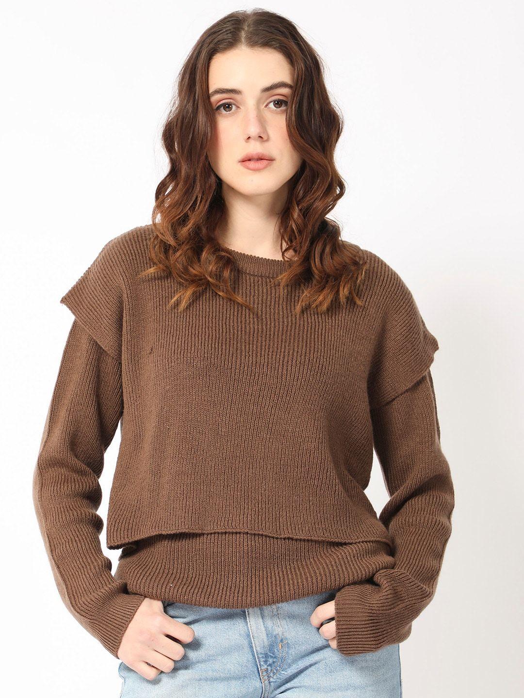 rareism women brown ribbed pullover