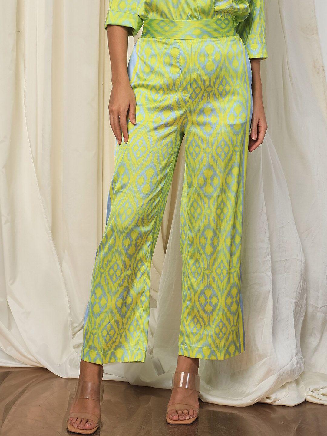 rareism women ethnic motifs printed slim fit high-rise parallel trousers