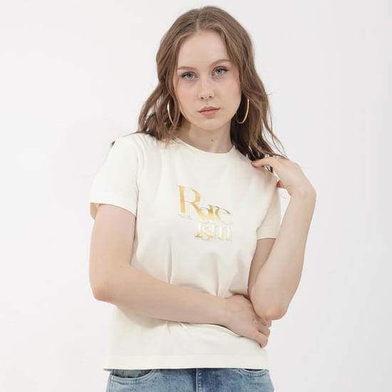 rareism women foil print t-shirt