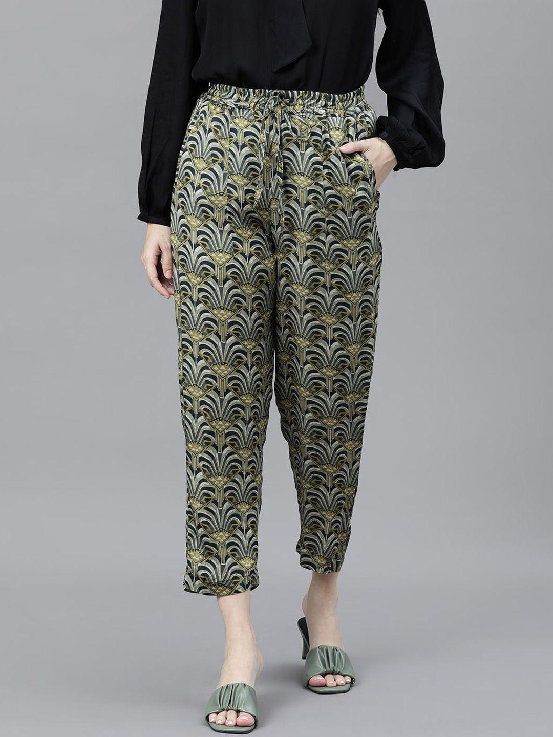rareism women green ethnic motifs printed peg trousers