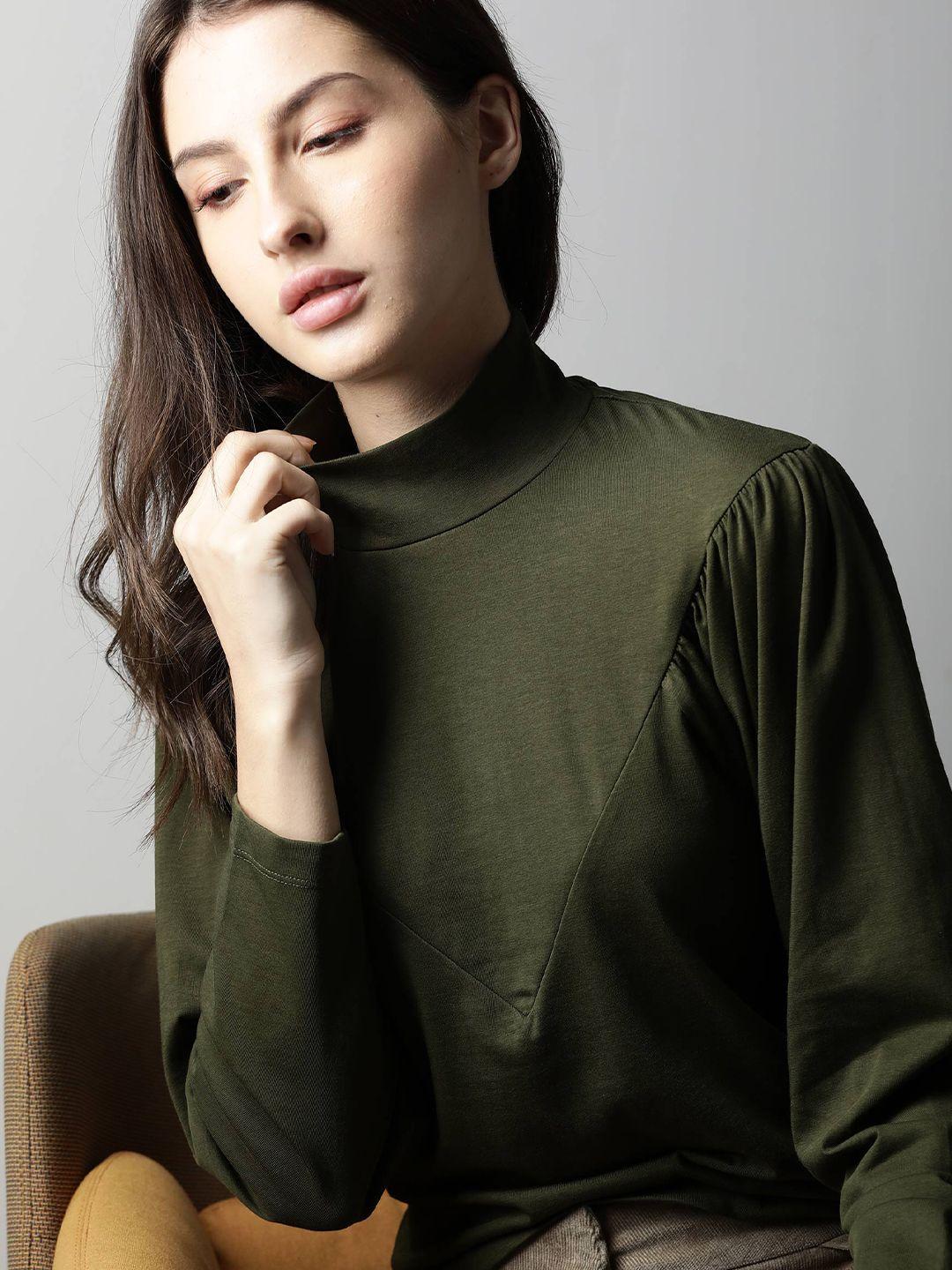 rareism women green high neck t-shirt