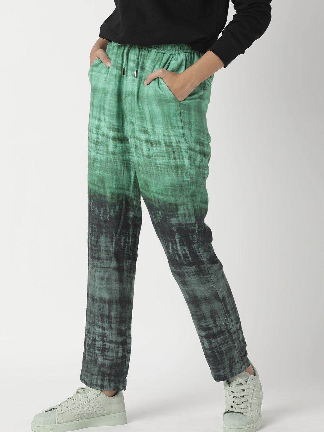 rareism women green printed cotton tailored trousers