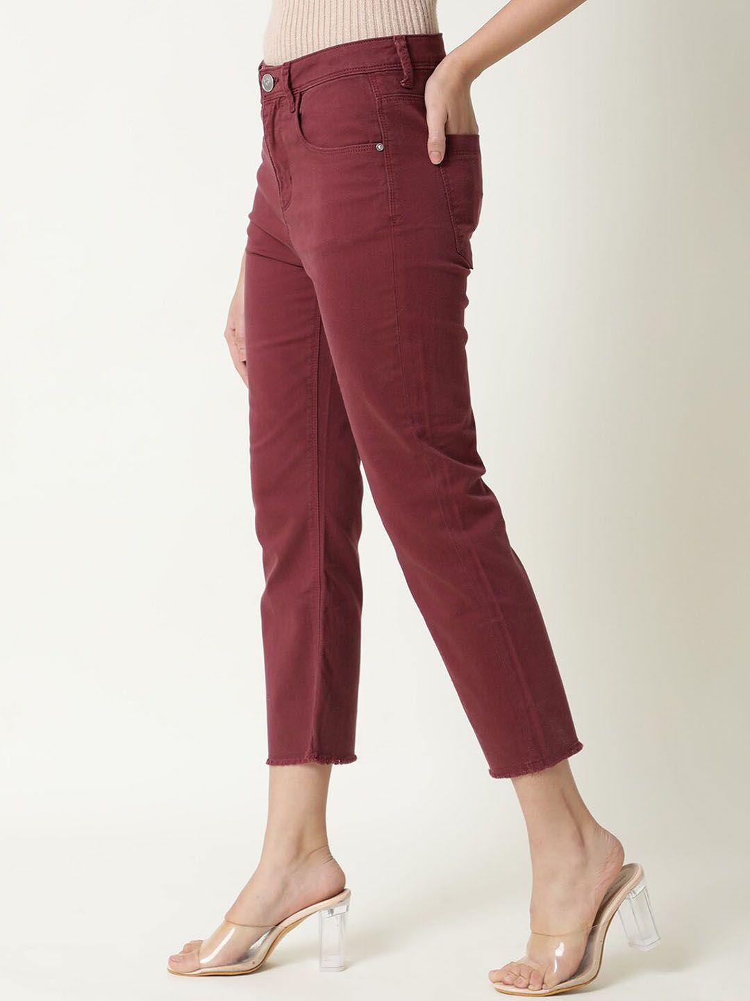 rareism women maroon slim fit jeans