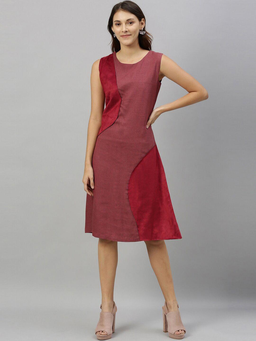 rareism women maroon solid a-line dress