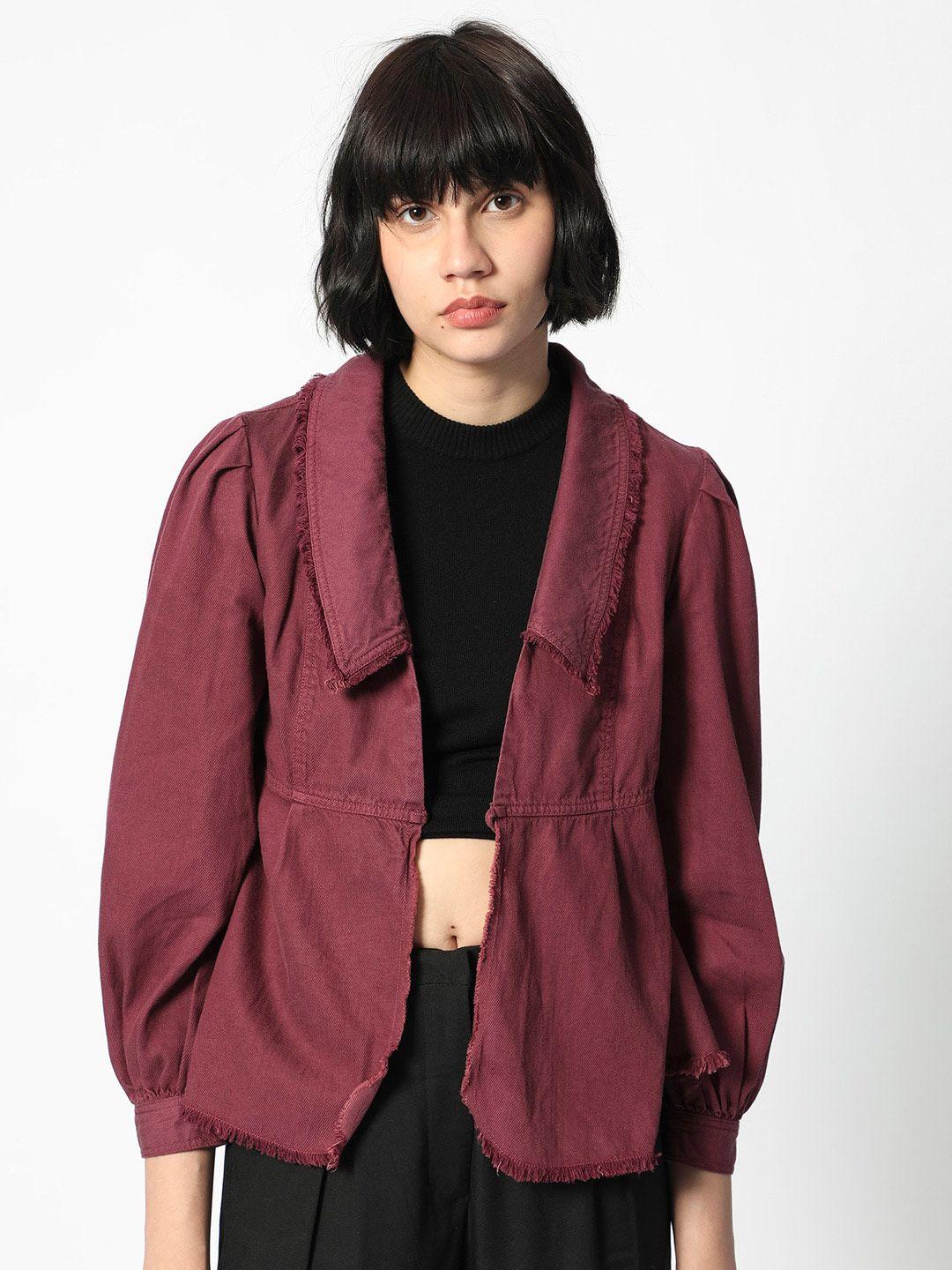 rareism women maroon tie-up shrug