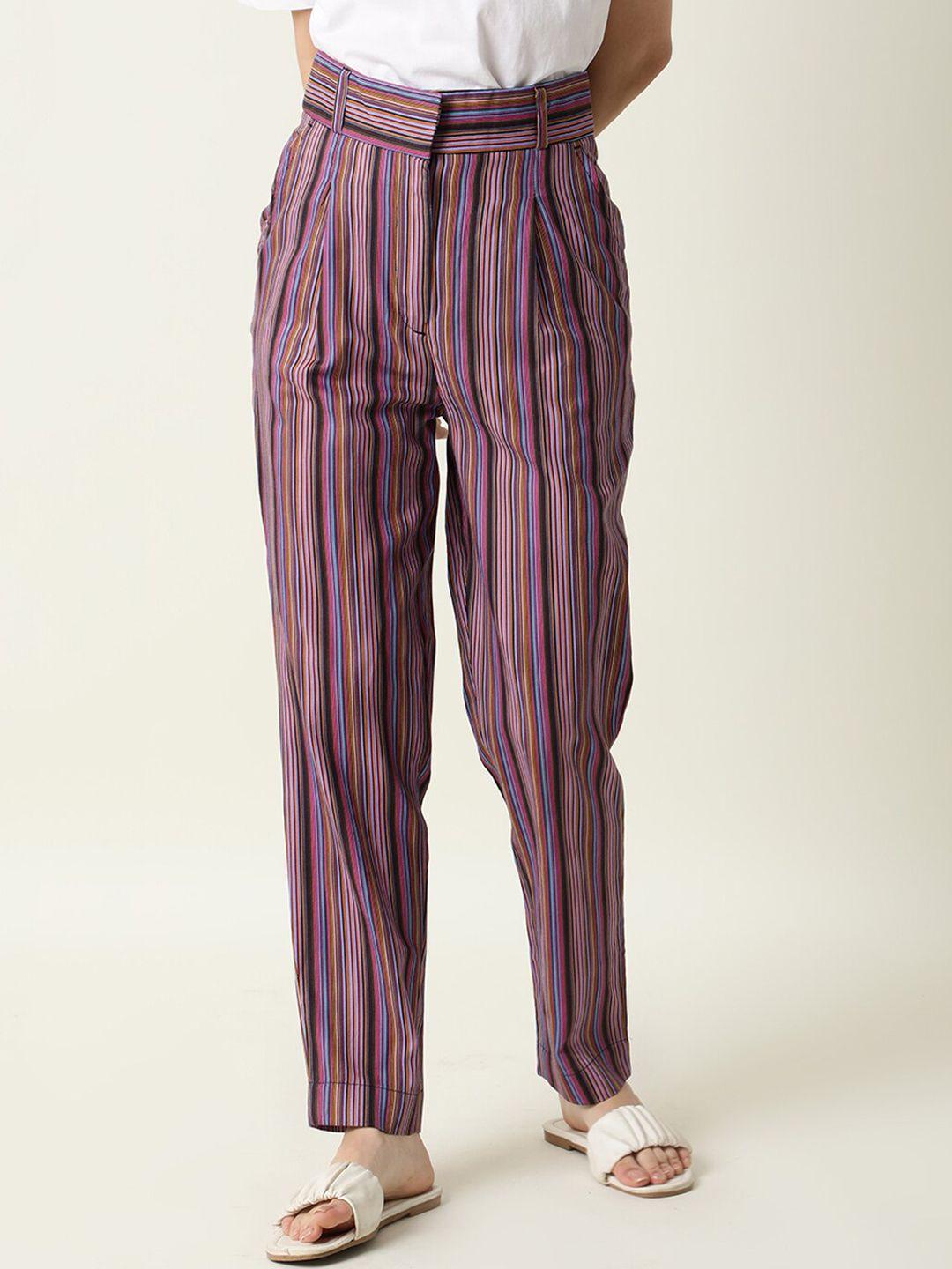 rareism women multicoloured striped high-rise trousers