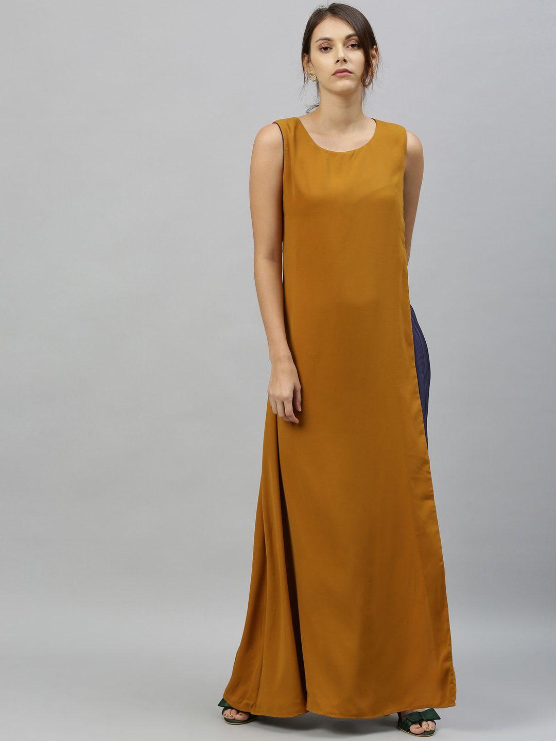 rareism women mustard yellow & black colourblocked maxi dress