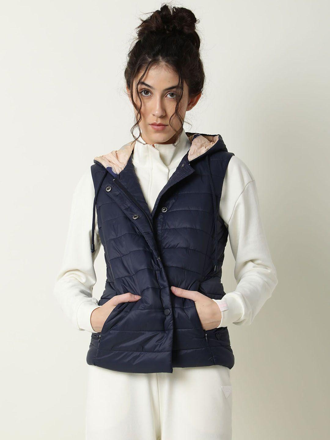 rareism women navy blue puffer jacket