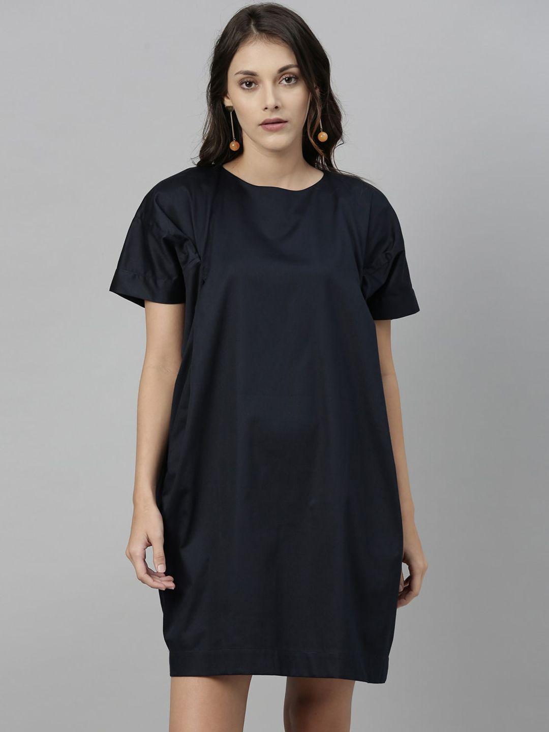 rareism women navy blue solid t-shirt dress