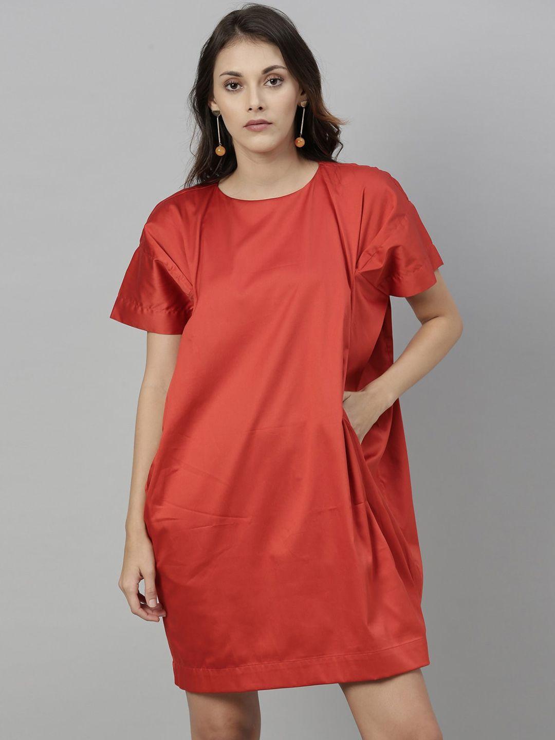 rareism women orange solid a-line dress