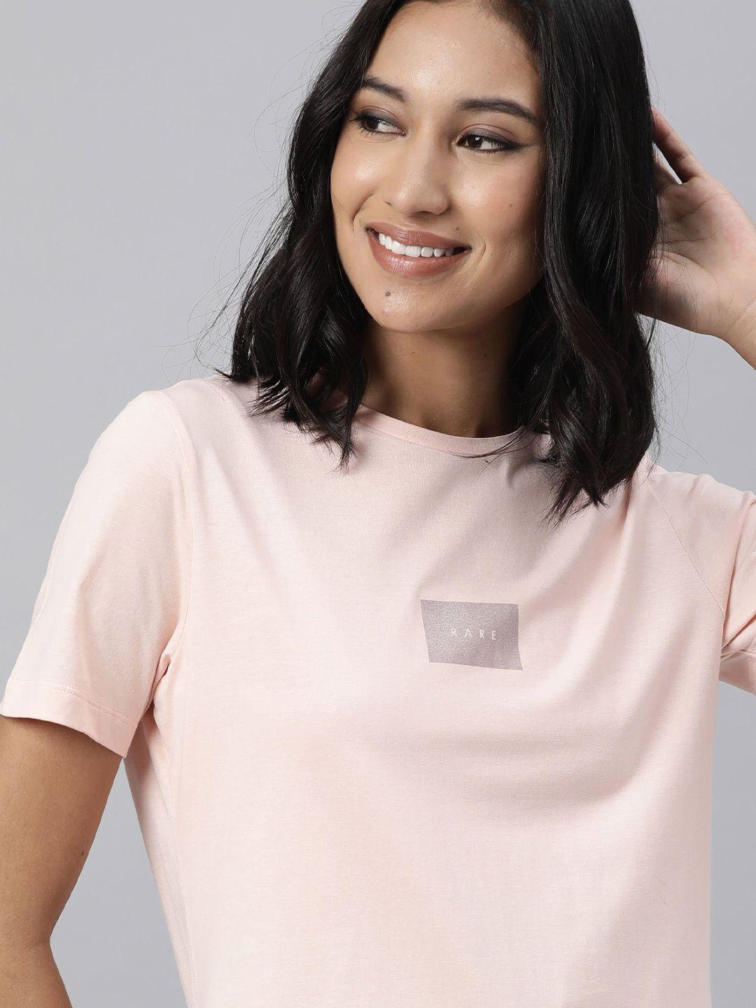 rareism women peach-coloured cotton t-shirt