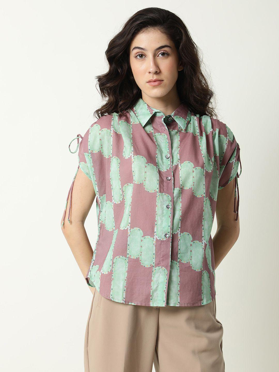 rareism women pink cotton geometric print shirt style top