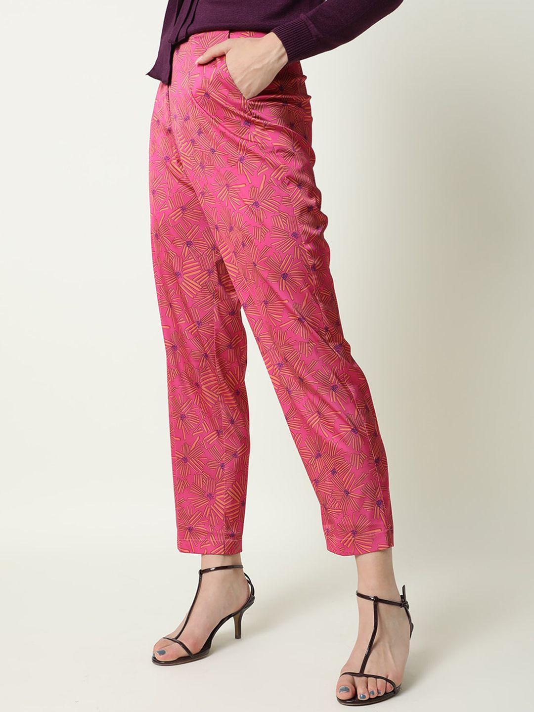 rareism women pink printed slim fit trouser