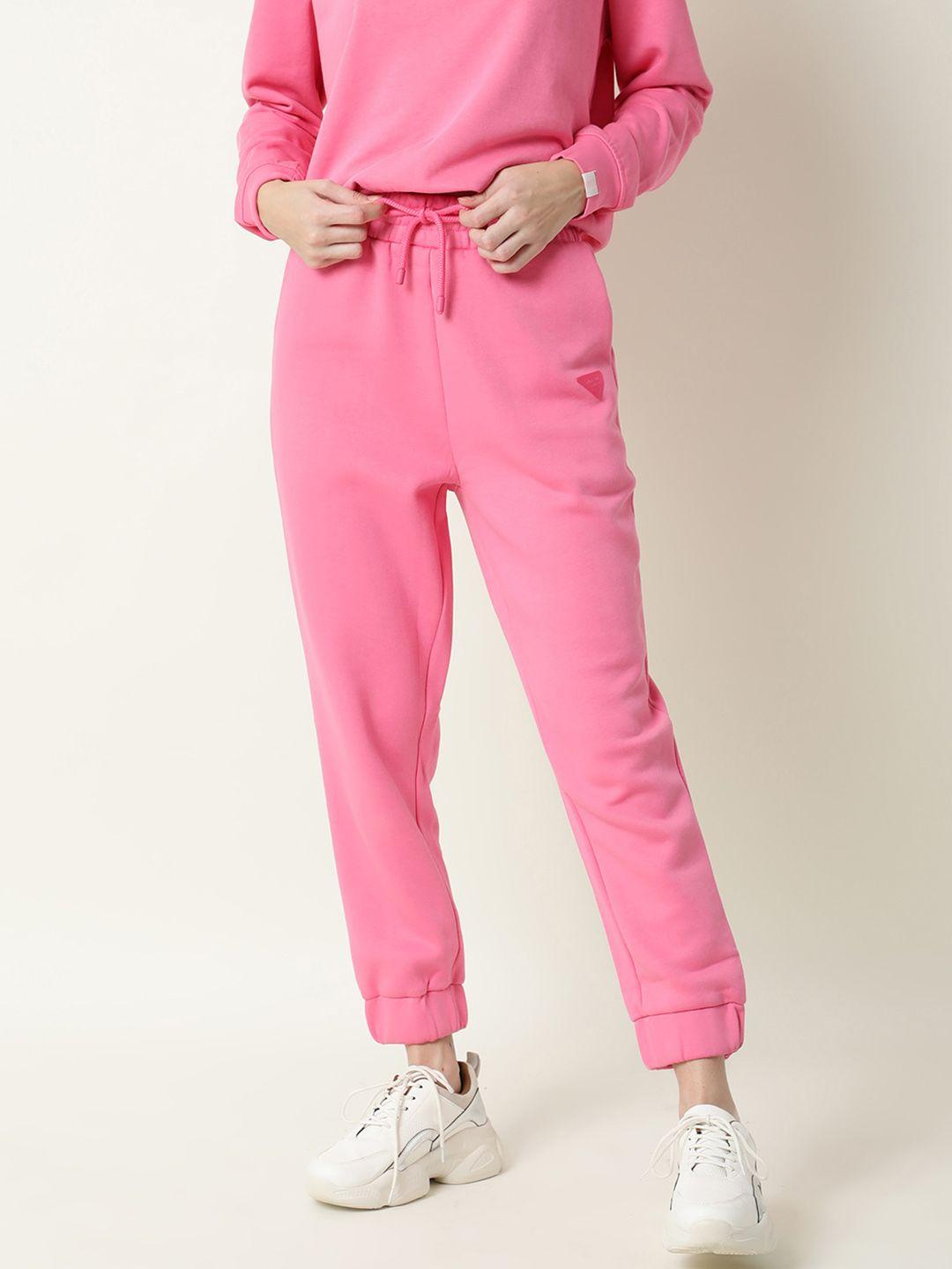 rareism women pink solid slim-fit joggers