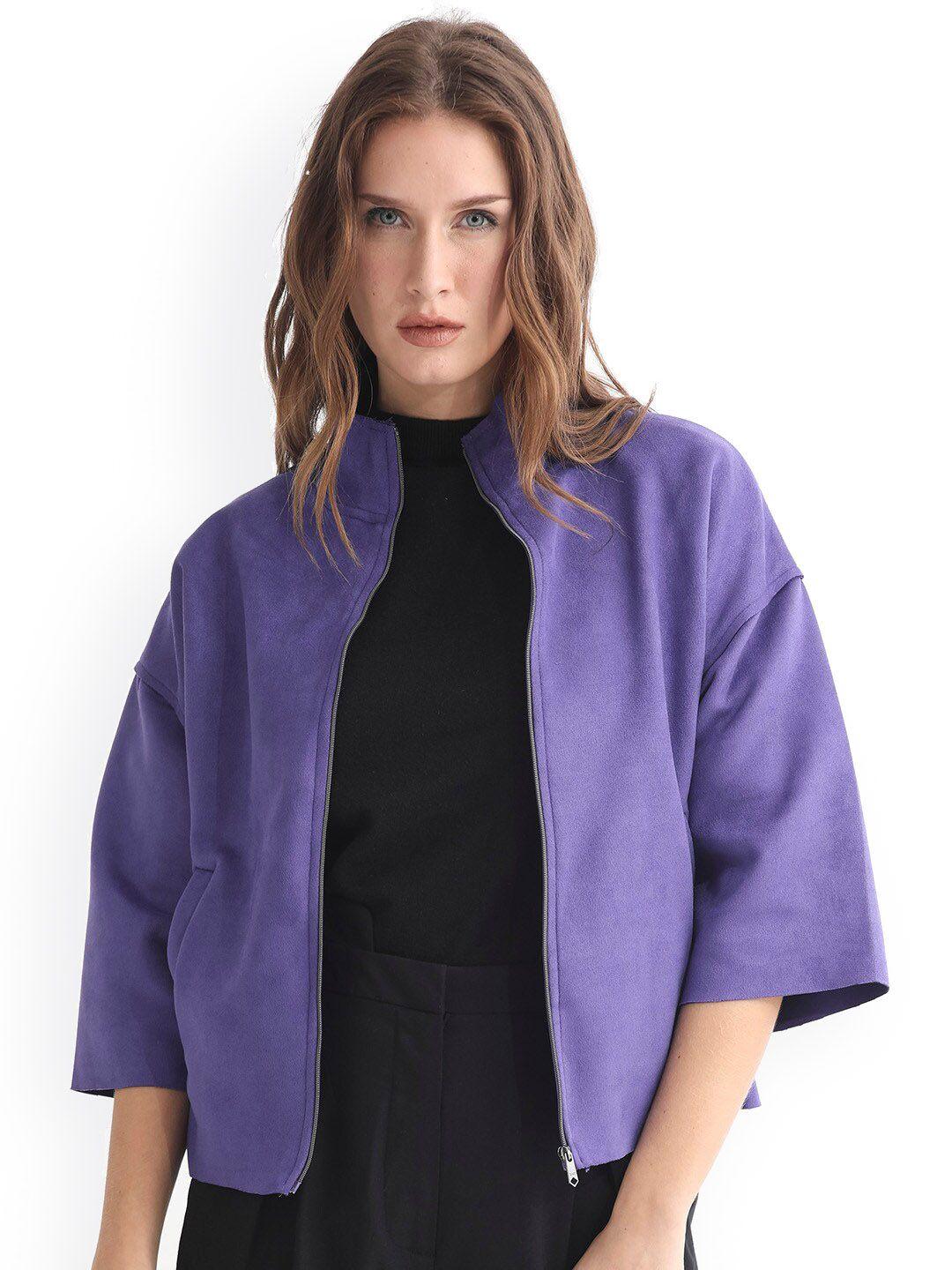 rareism women purple long sleeves fashion jacket