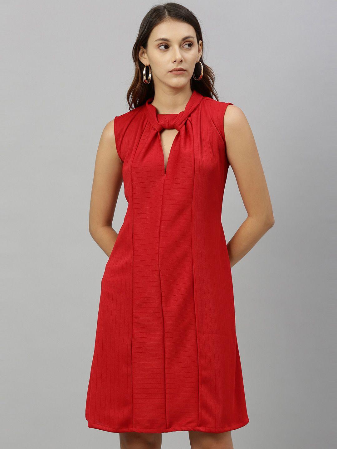 rareism women red solid a-line dress