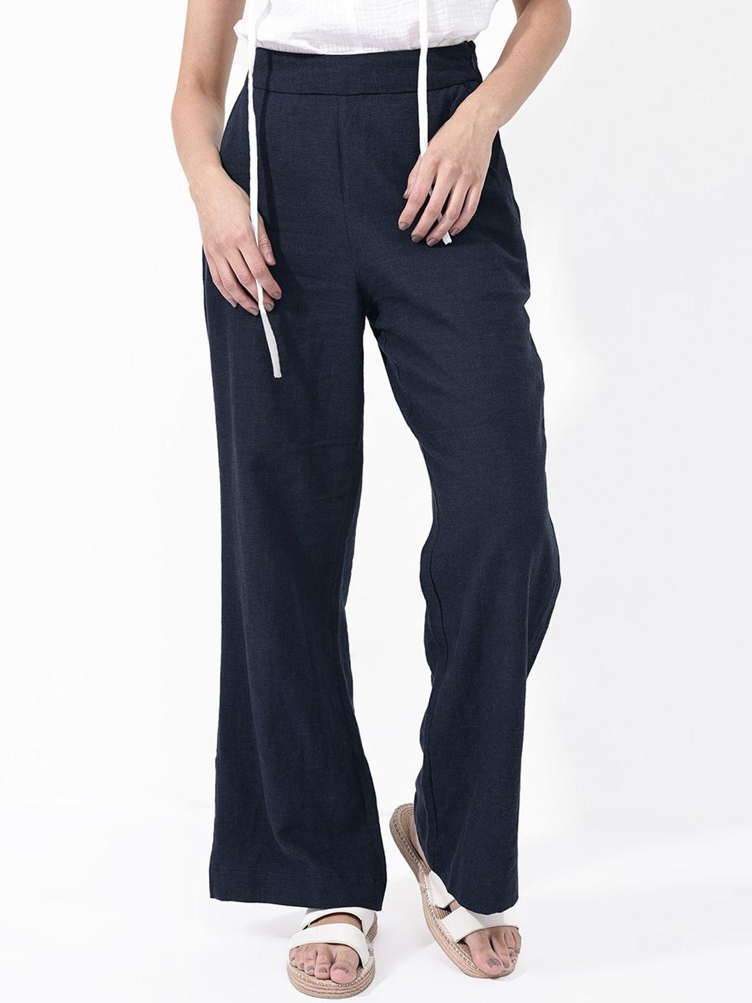 rareism women regular fit high-rise linen trousers