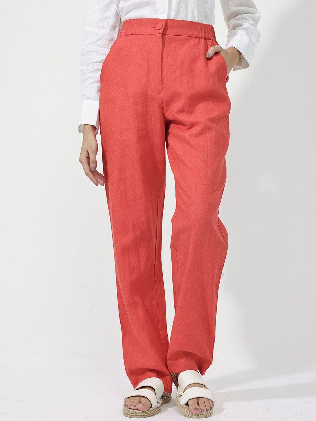 rareism women regular fit high-rise linen trousers