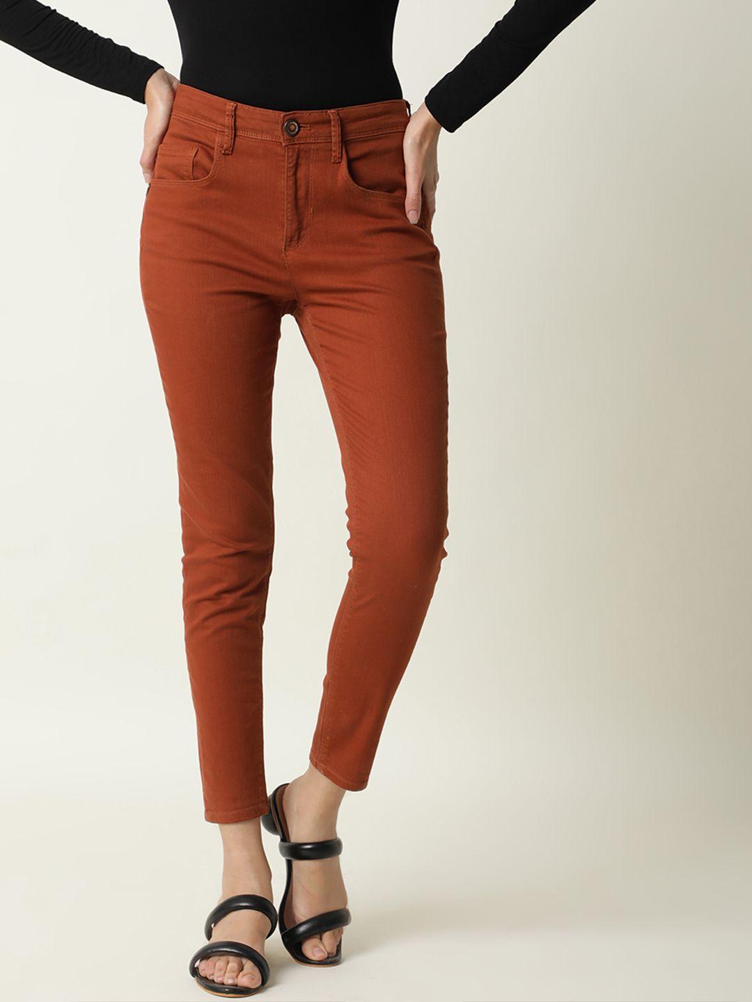 rareism women rust slim fit jeans