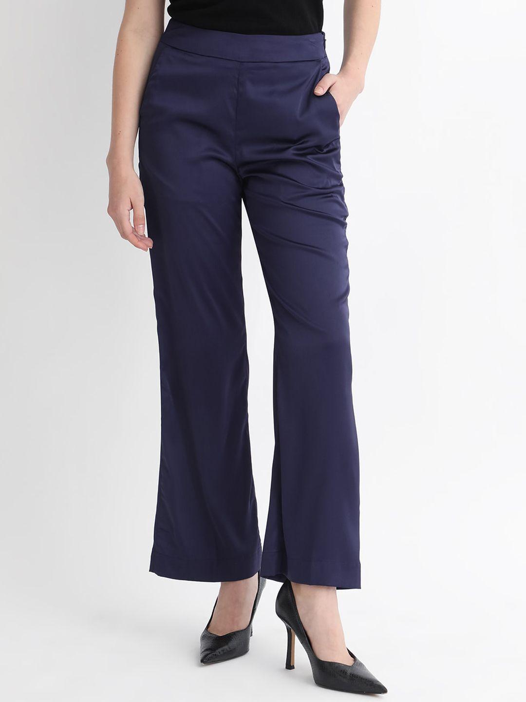 rareism women slim fit high-rise plain parallel trousers