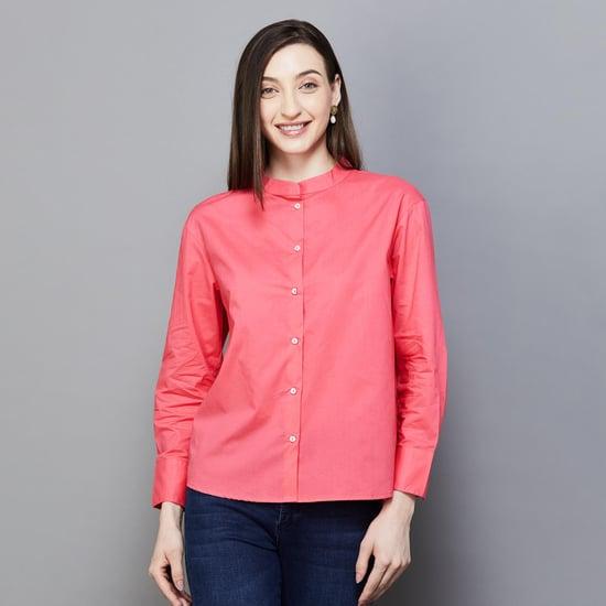 rareism women solid mandarin collar shirt