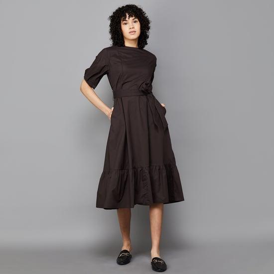 rareism women solid puffed sleeve dress