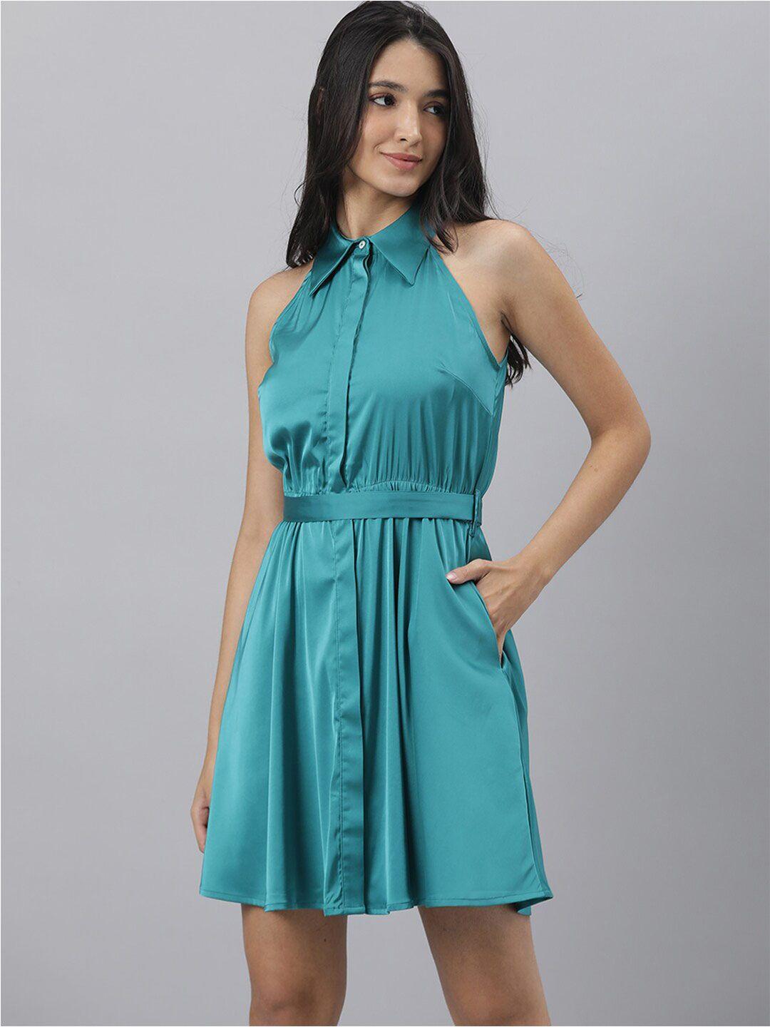 rareism women teal blue solid shirt dress