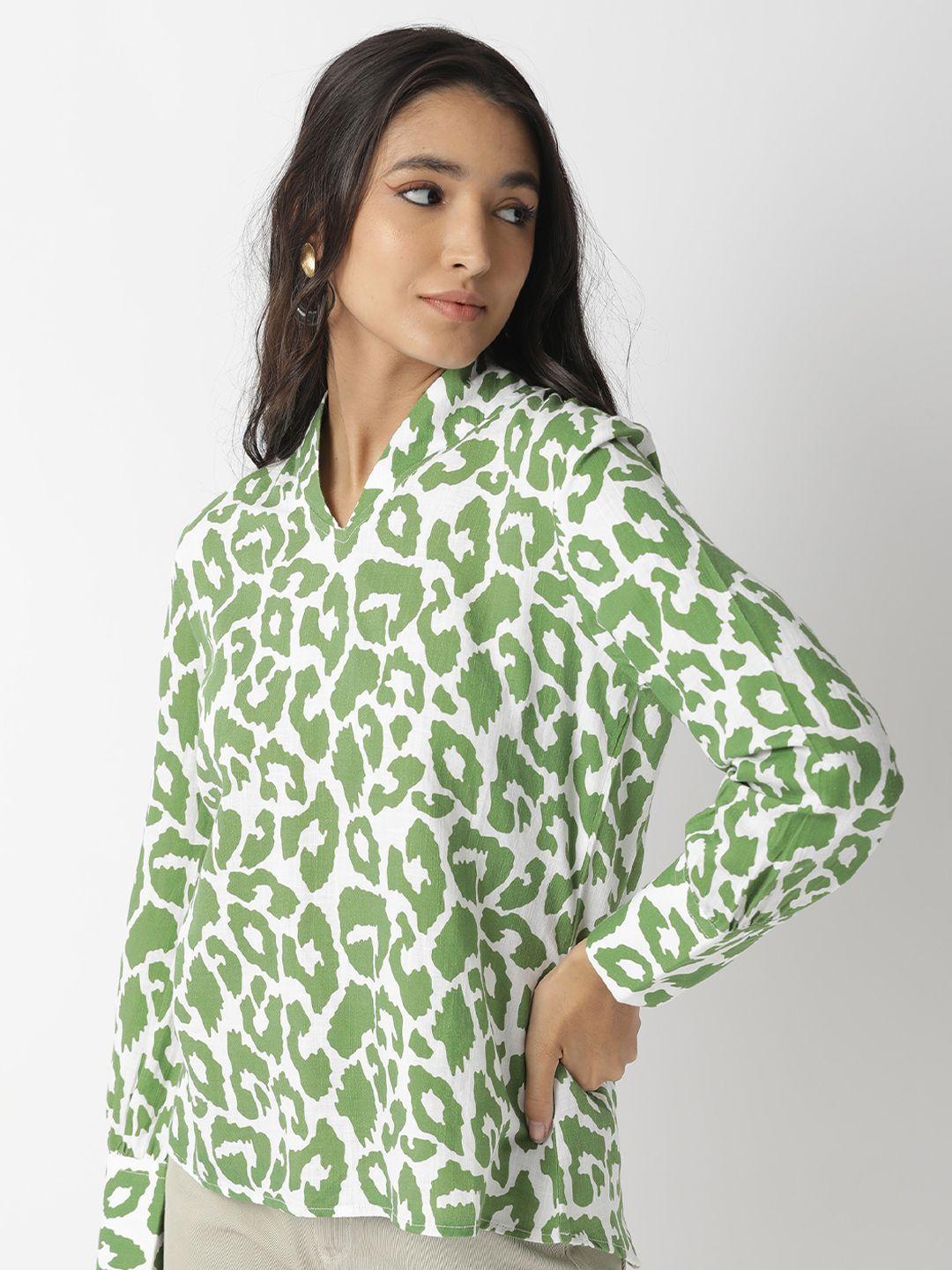rareism women white & green printed shirt style top