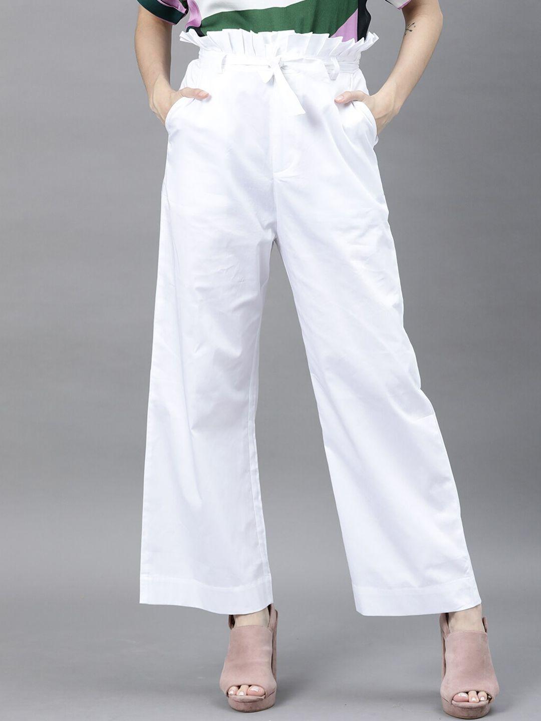 rareism women white cotton parallel trousers