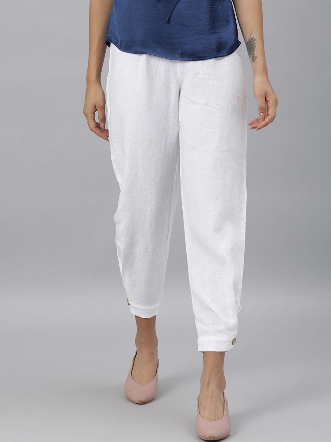 rareism women white pure cotton trousers