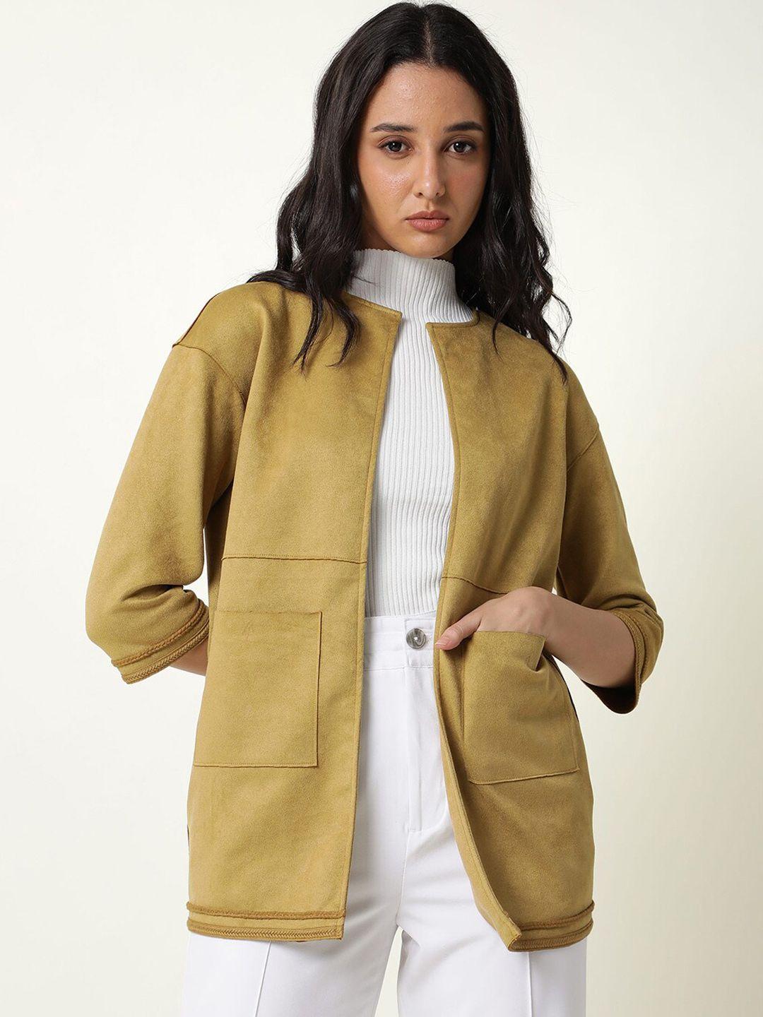 rareism women yellow checked longline open front jacket