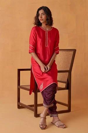 rasberry red solid festive straight kurta