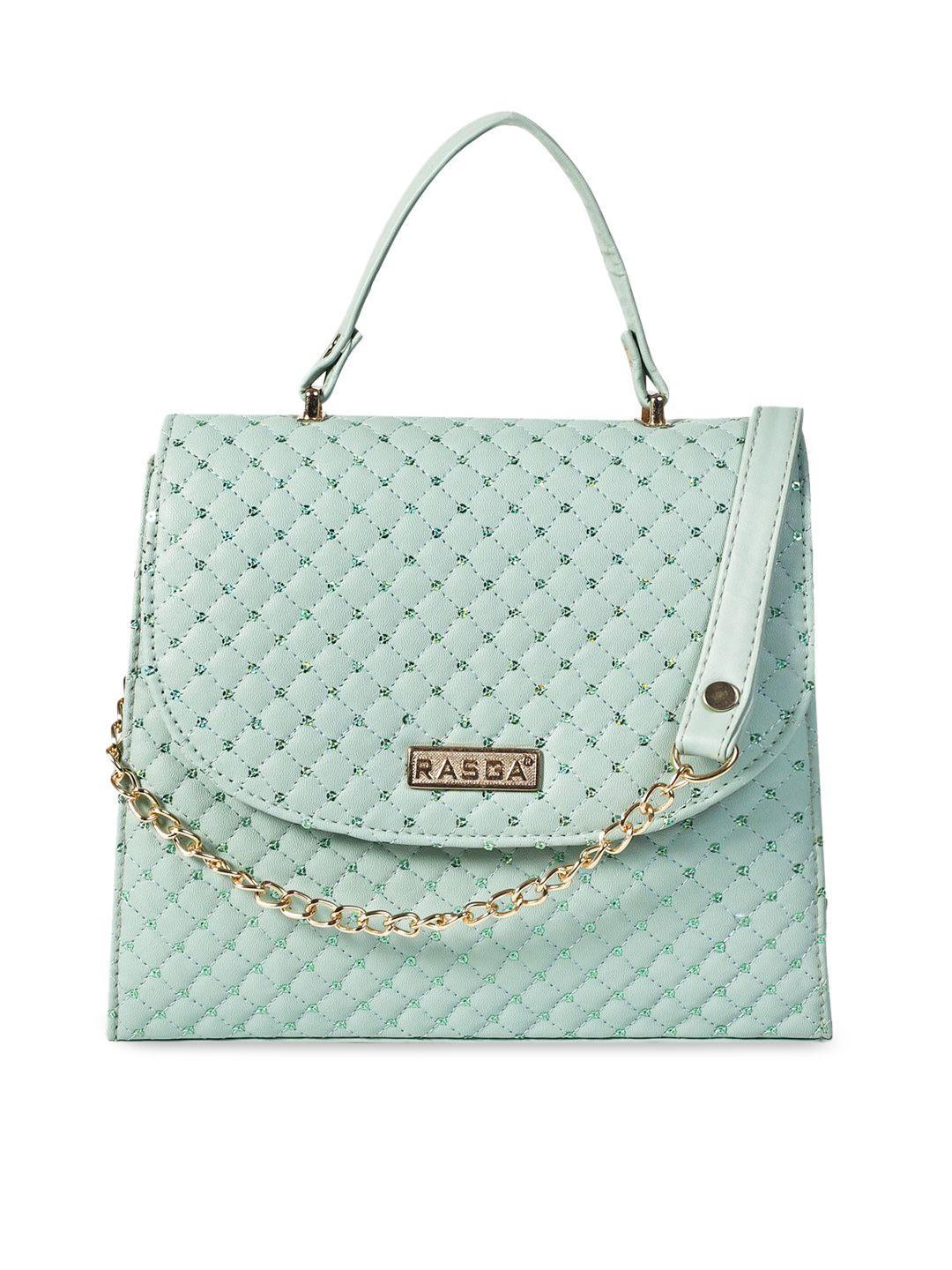 rasga green textured pu swagger satchel with quilted