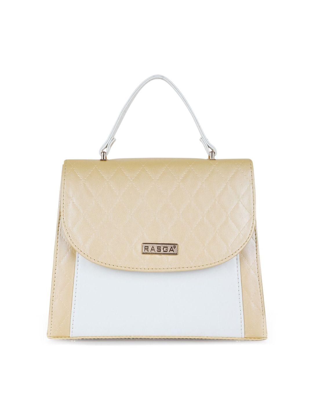 rasga white colourblocked pu swagger satchel with quilted